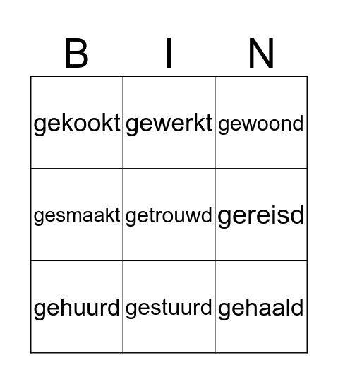 Voltooid deelwoord Bingo Card