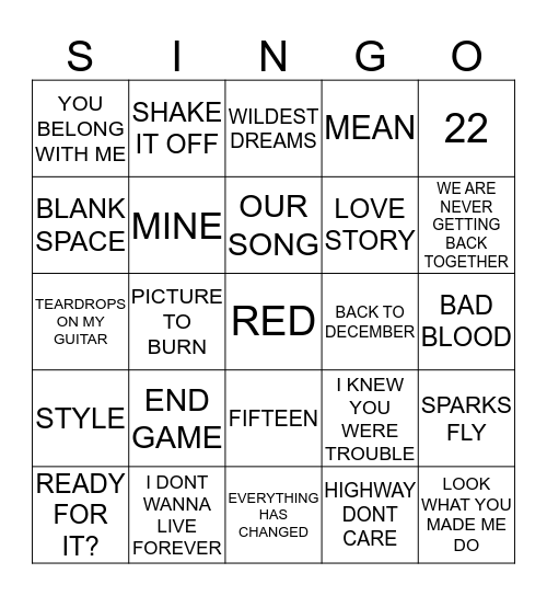 144 TAYLOR SWIFT ESSENTIALS Bingo Card
