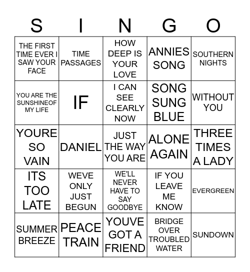 149 BEST OF 70'S #2 Bingo Card