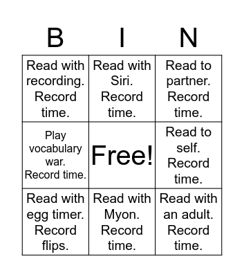 Fluency Fun Bingo Card