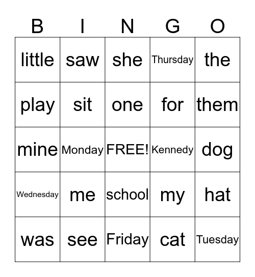 Sight Words! Bingo Card