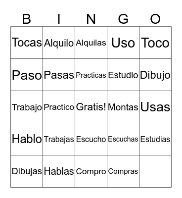I and You Verbs Bingo Card