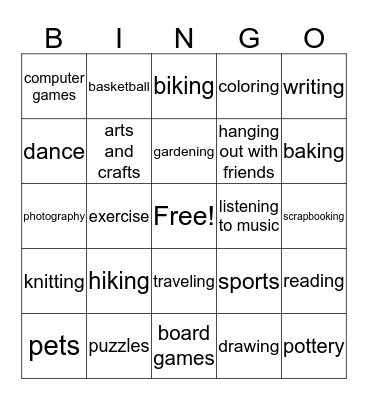 Leisure!! Bingo Card