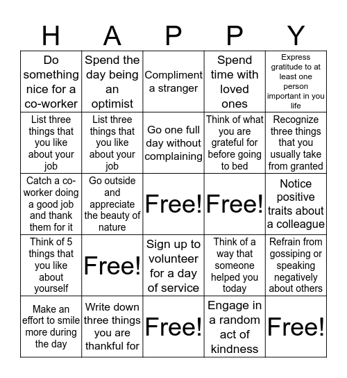 20 Days of Gratitude Challenge Bingo Card