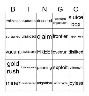 Amazing Word Review Bingo Card