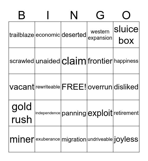 Amazing Word Review Bingo Card