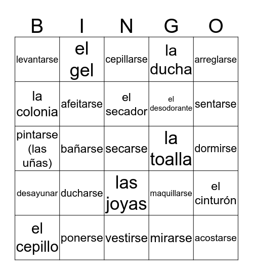 Los Verbos Reflexivos Bingo Card