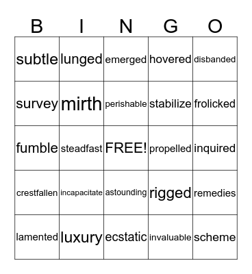 Theme Test 1 Bingo Card