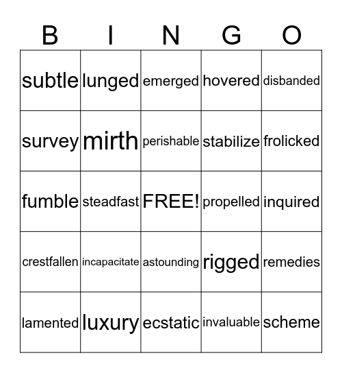Theme Test 1 Bingo Card