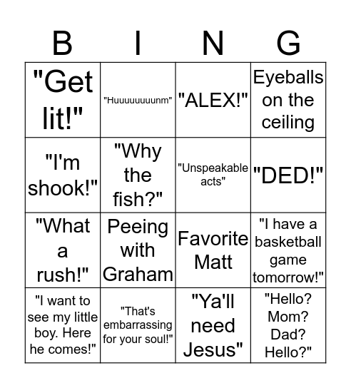 Hayley Bingo! Bingo Card