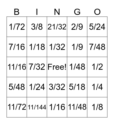 Fraction Bingo! Bingo Card