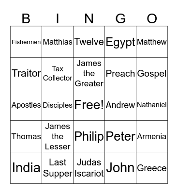 12 Apostles Bingo Card