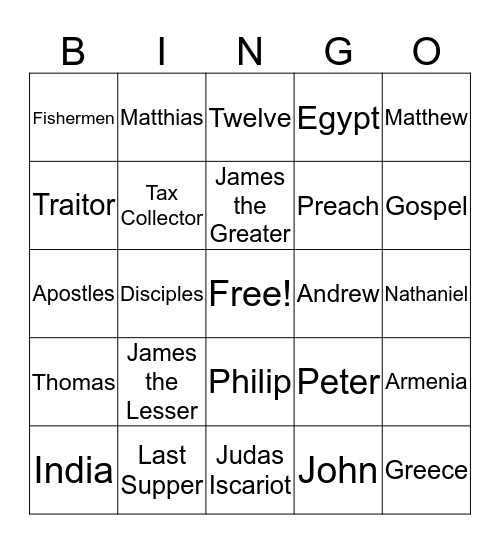 12 Apostles Bingo Card