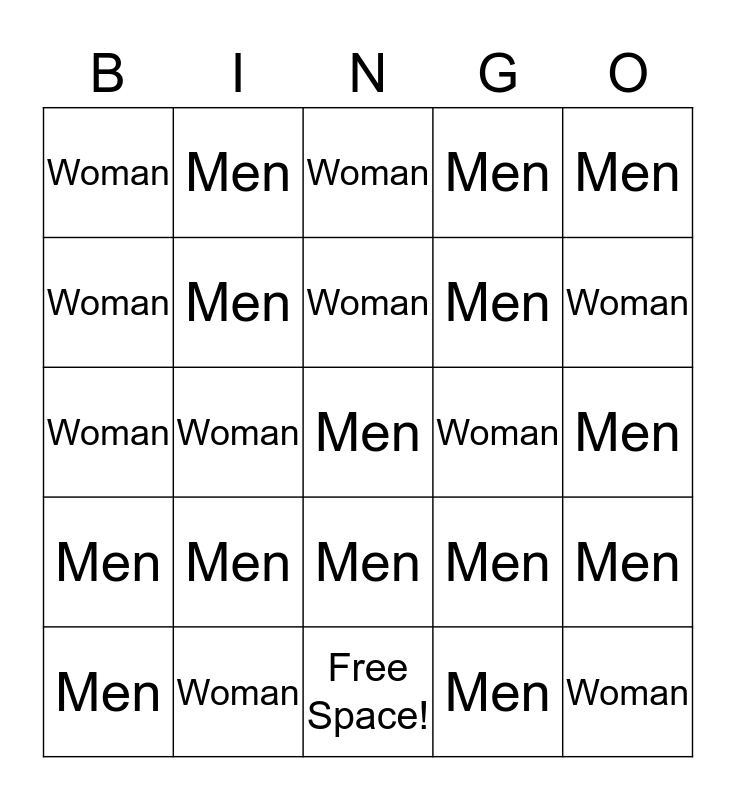 Gender Roles Bingo Card