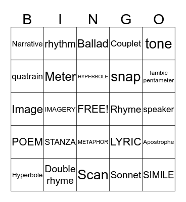 Poetry Bingo Card