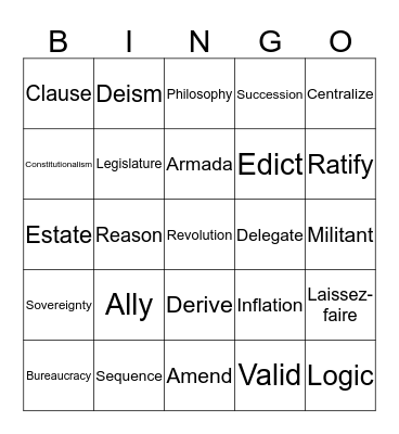 Unit 2 Vocabulary Bingo Card