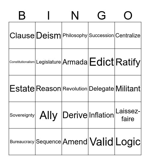 Unit 2 Vocabulary Bingo Card