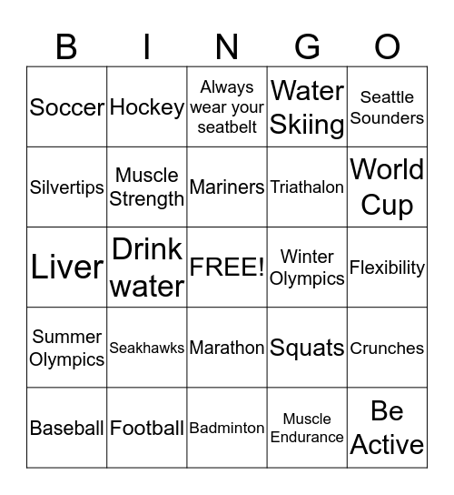 PE Bingo Card