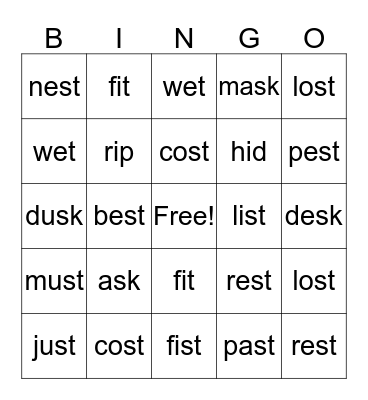 SIGN FOR SOUNDS WORDS Bingo Card