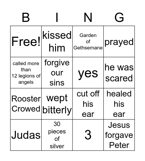 Garden of Gethsemane / Peter Denies Jesus Bingo Card