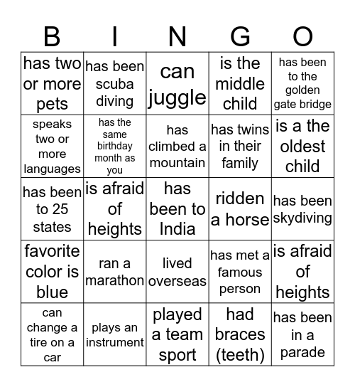 Find someone who... Bingo Card