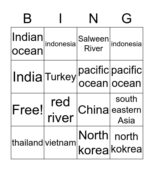 south east asia Bingo Card