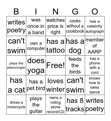 People Bingo Card