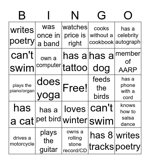 People Bingo Card
