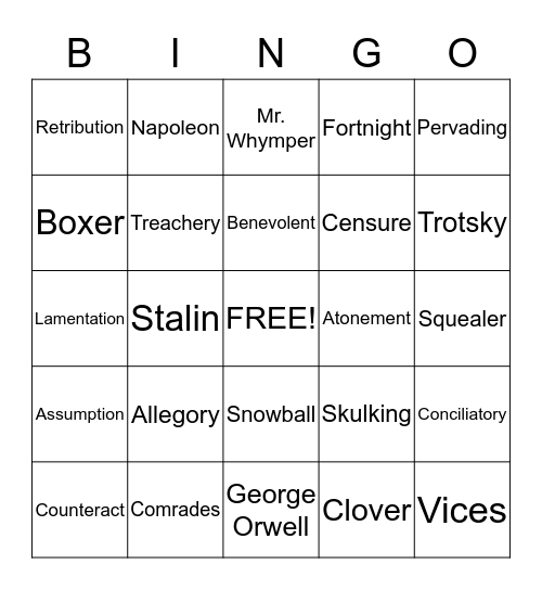 Animal Farm Bingo Card