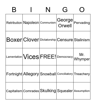 Animal Farm Bingo Card
