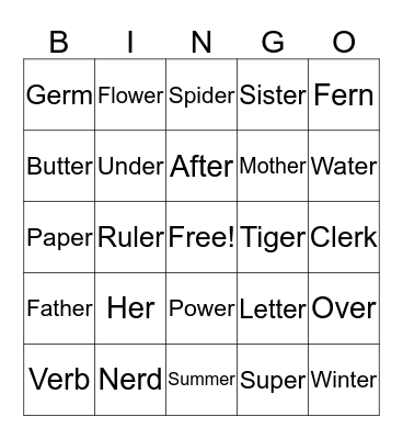 ER Bingo Card