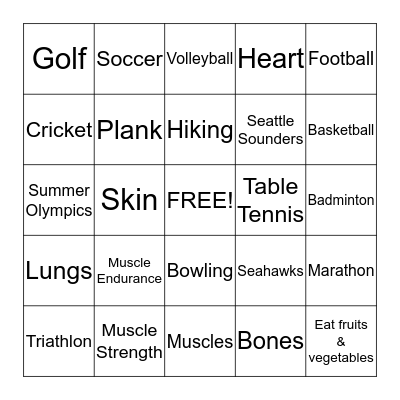 PE Bingo Card