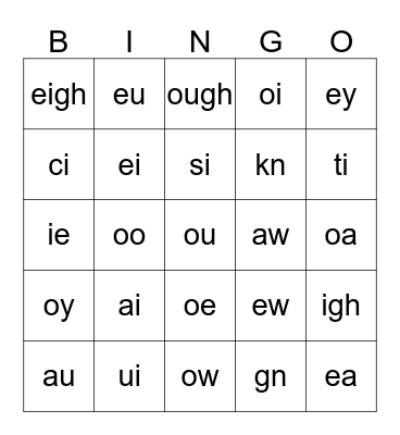 Phonics 3 Bingo Card