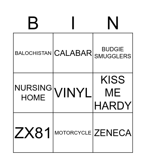 TRAVEN BINGO Card