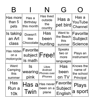 Networking Bingo Card