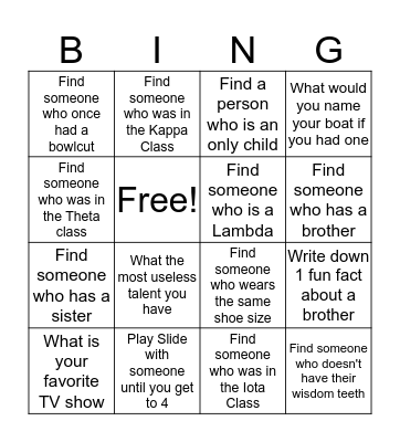 Get to know you Bingo  Bingo Card