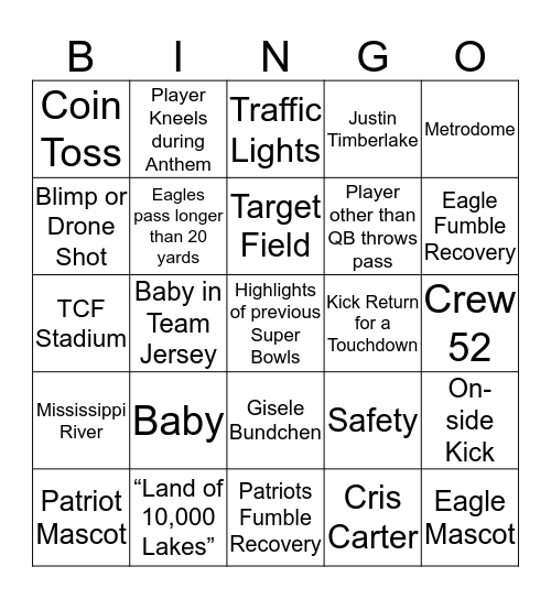 2018 SEH Big Game Bingo Card