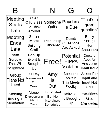 Carrera Bingo Card