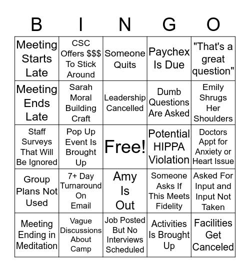 Carrera Bingo Card