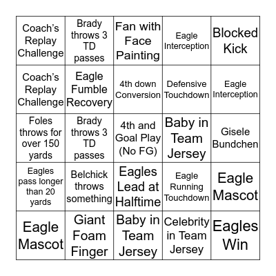 2018 Simsbury Newcomers Super Bowl Bingo Card