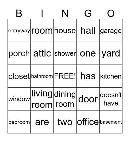 Household Items Bingo Card