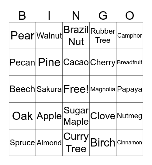 Tu B'shvat Bingo Card