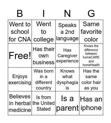 Meet and Greet Bingo Card