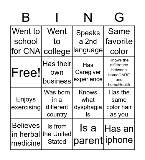 Meet and Greet Bingo Card