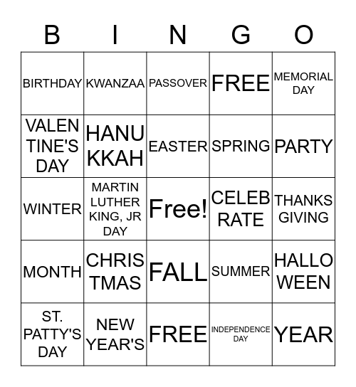 LET'S CELEBRATE Bingo Card