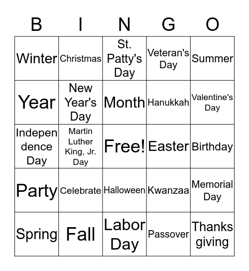 LET'S CELEBRATE Bingo Card
