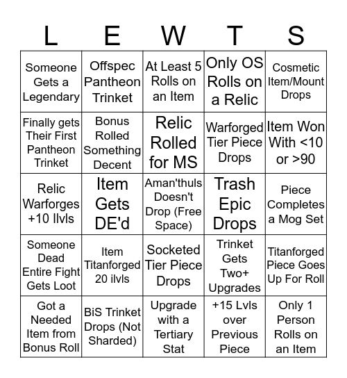 Remnant Loot Lust Bingo Card