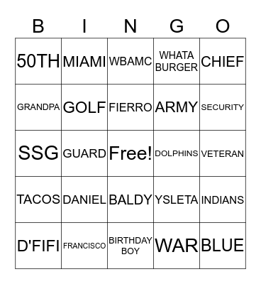 DANNY BIG 5-0 Bingo Card
