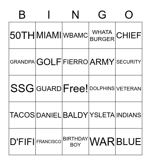 DANNY BIG 5-0 Bingo Card