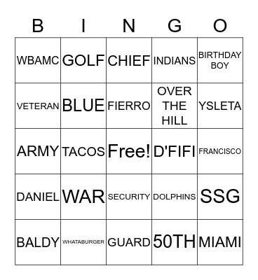 DANNY'S BIG 5-0 Bingo Card